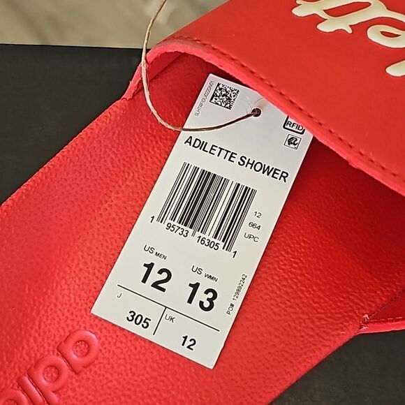 Adidas Men's Red ADILETTE SHOWER SLIDES Slip on Sandals size 12 - Picture 13 of 13